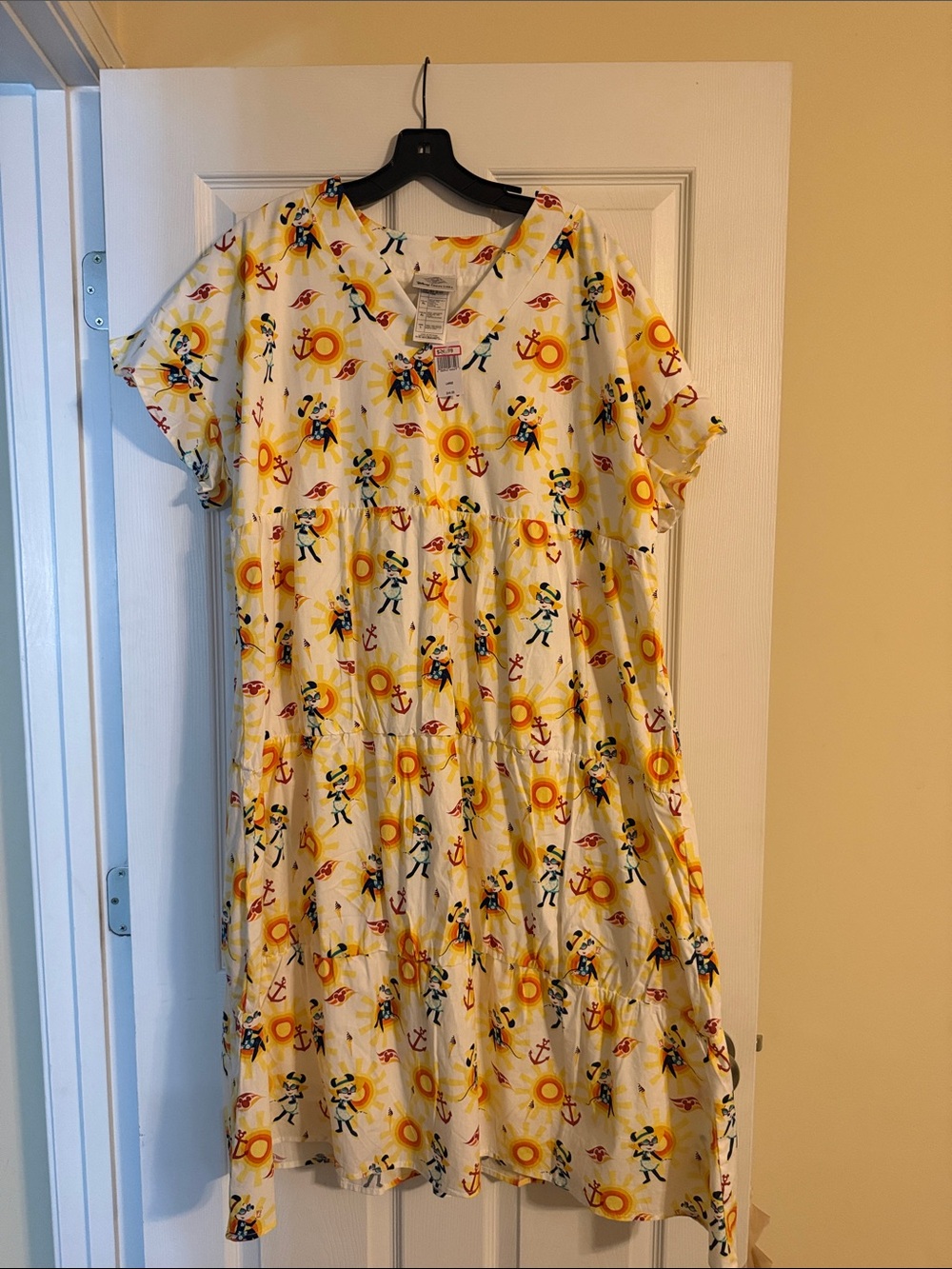 NWT Disney Cruise Line Yellow Nautical Print Tiered Dress